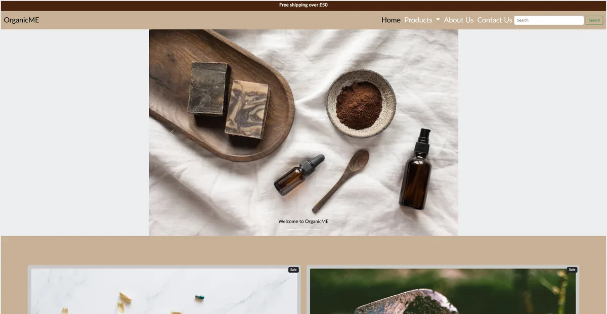 Organic Me ecommerce website preview